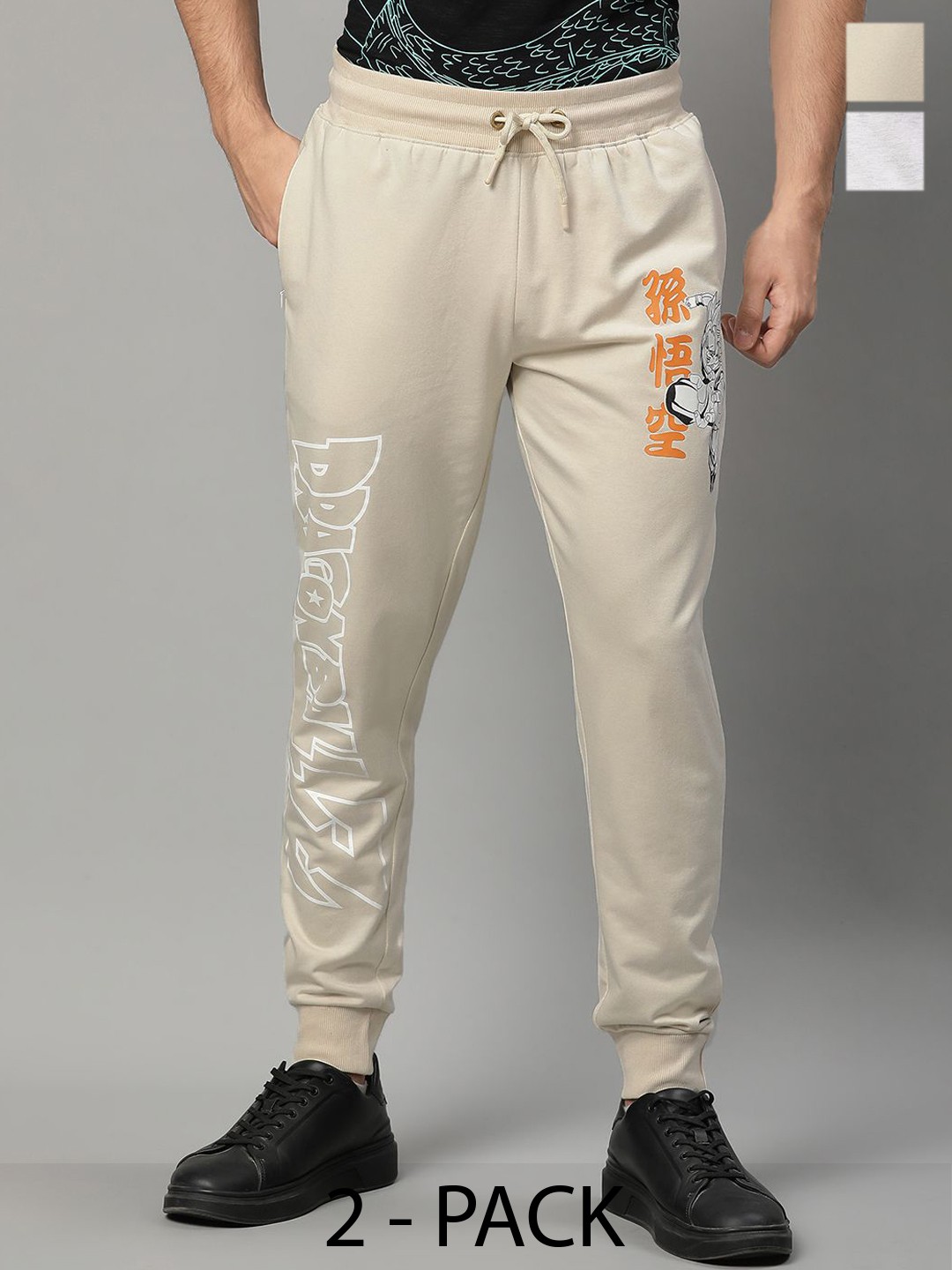 

Free Authority Men Pack Of 2 Dragon Ball Z Printed Joggers With Shorts, Beige