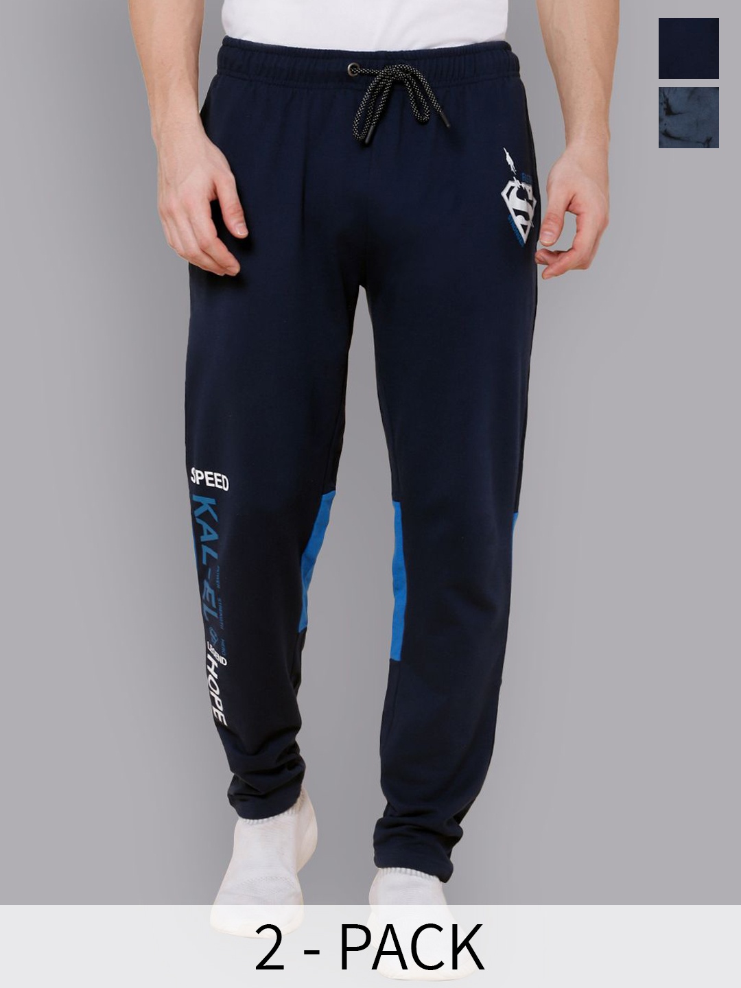 

Free Authority Men Pack Of 2 Dc Comics Printed Mid Rise Joggers, Blue