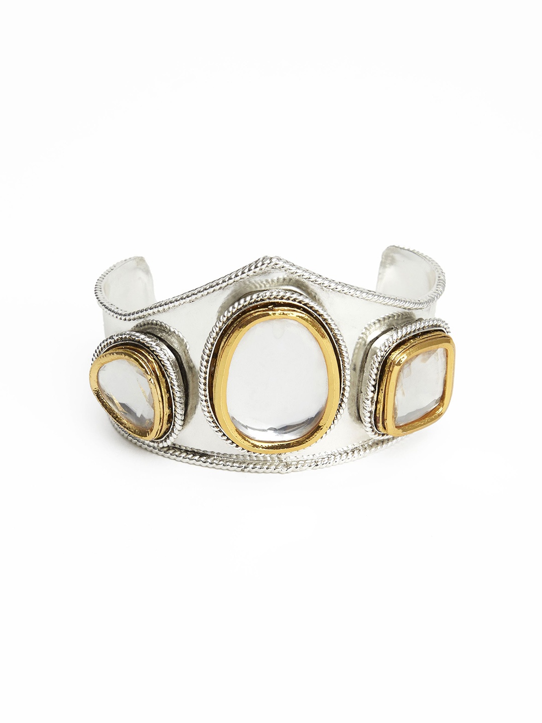 

VALLIYAN BY NITYA Rhodium-Plated Stone Studded Cuff Bracelet, Silver