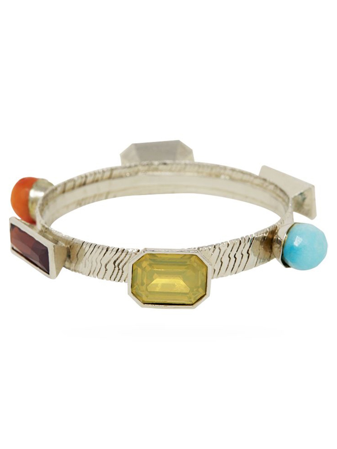 

VALLIYAN BY NITYA Rhodium Plated Stones Studded Candy Bangle, Silver