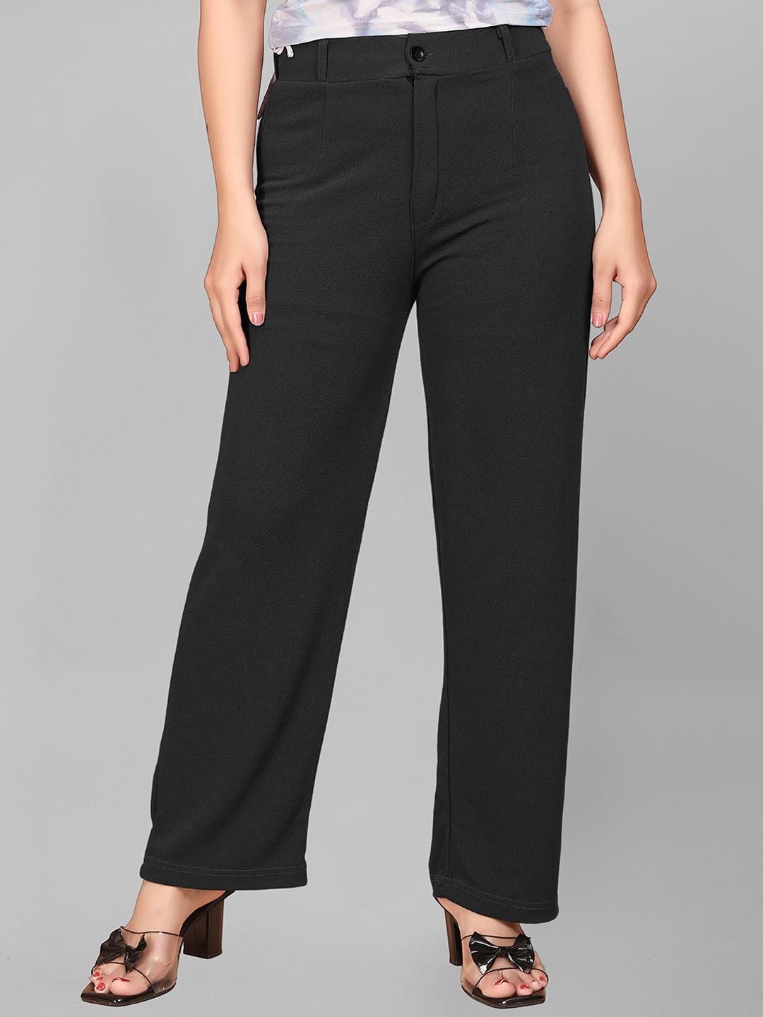 

N N ENTERPRISE Women Original Straight Fit High-Rise Travel Features Trousers, Black