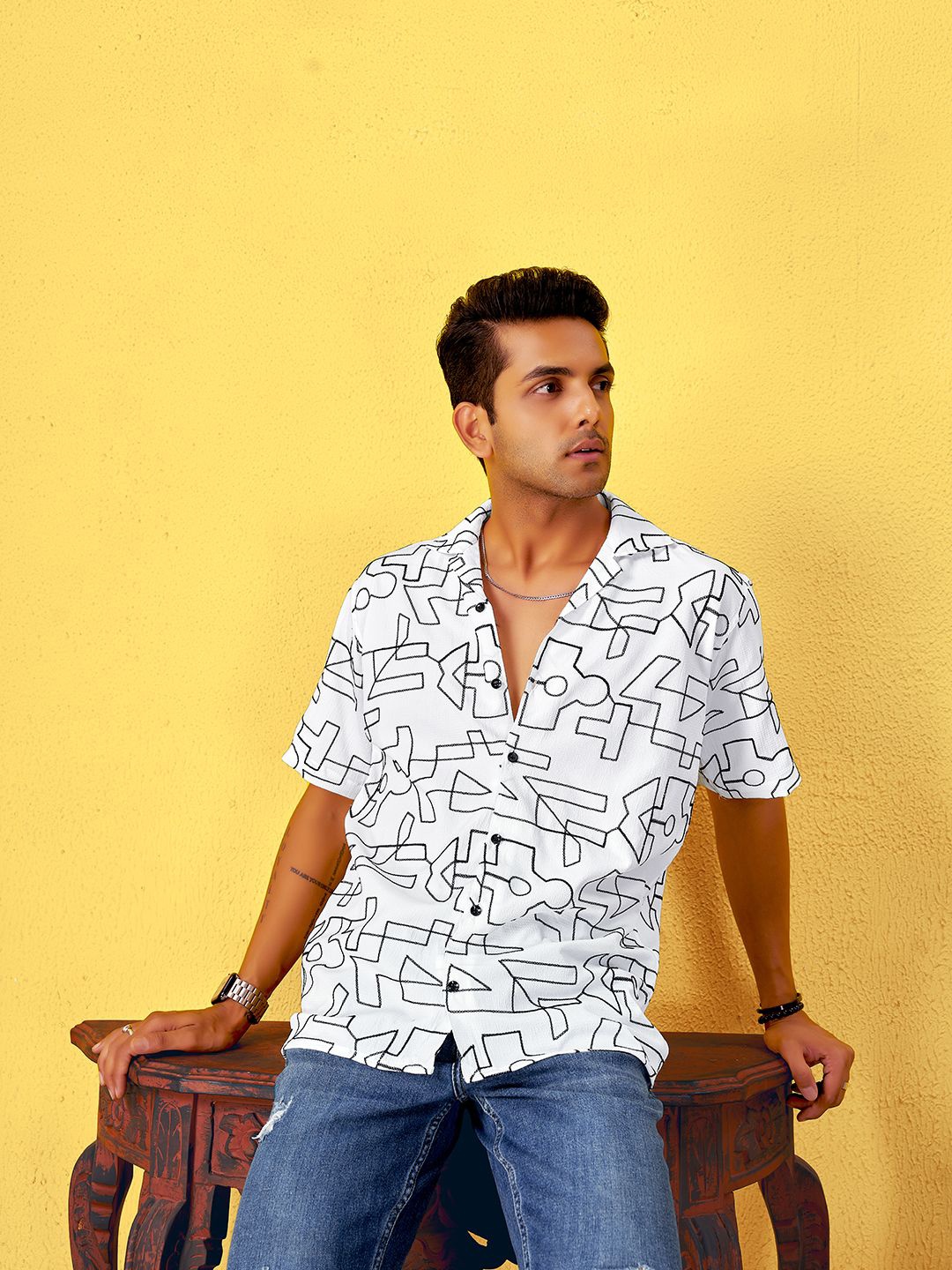 

HARPITA Men Comfort Printed Casual Relaxed Fit Shirt, White