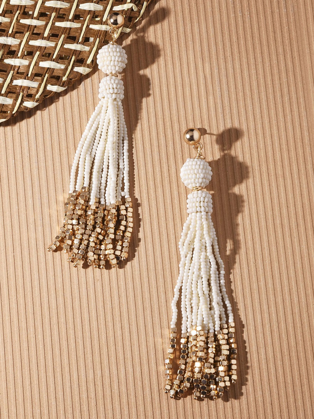 

Accessorize Beaded Circular Tasselled Drop Earrings, Gold