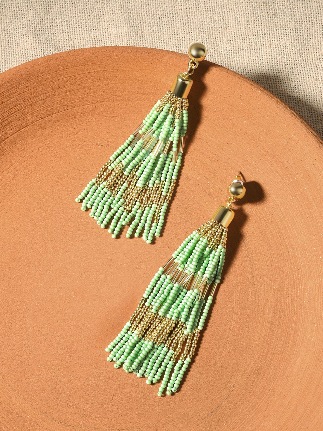

Accessorize Tasselled Contemporary Artificial Beads Drop Earrings, Green