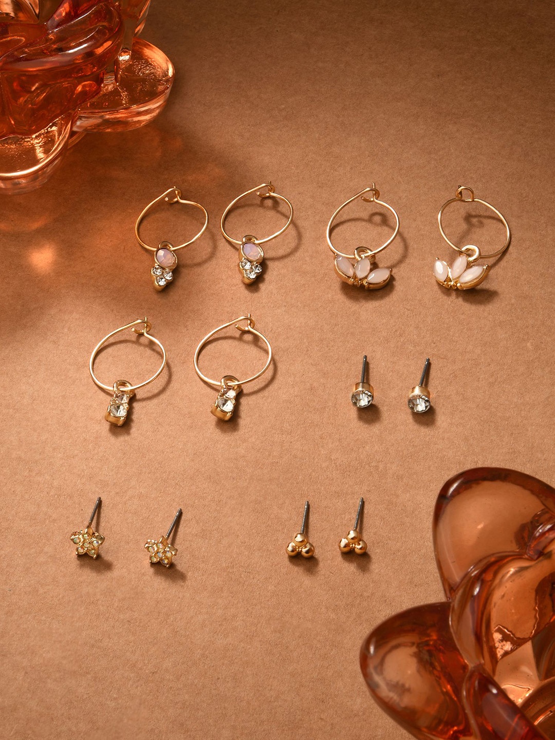 

Accessorize Set Of 6 Crystals Stone Studded Circular Hoop Earrings, Gold