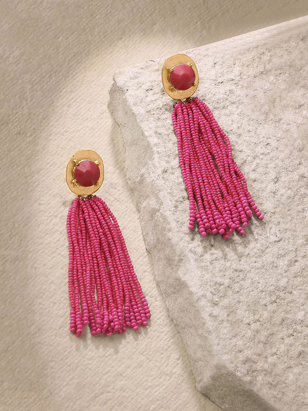 

Accessorize Beaded Contemporary Tasselled Drop Earrings, Pink