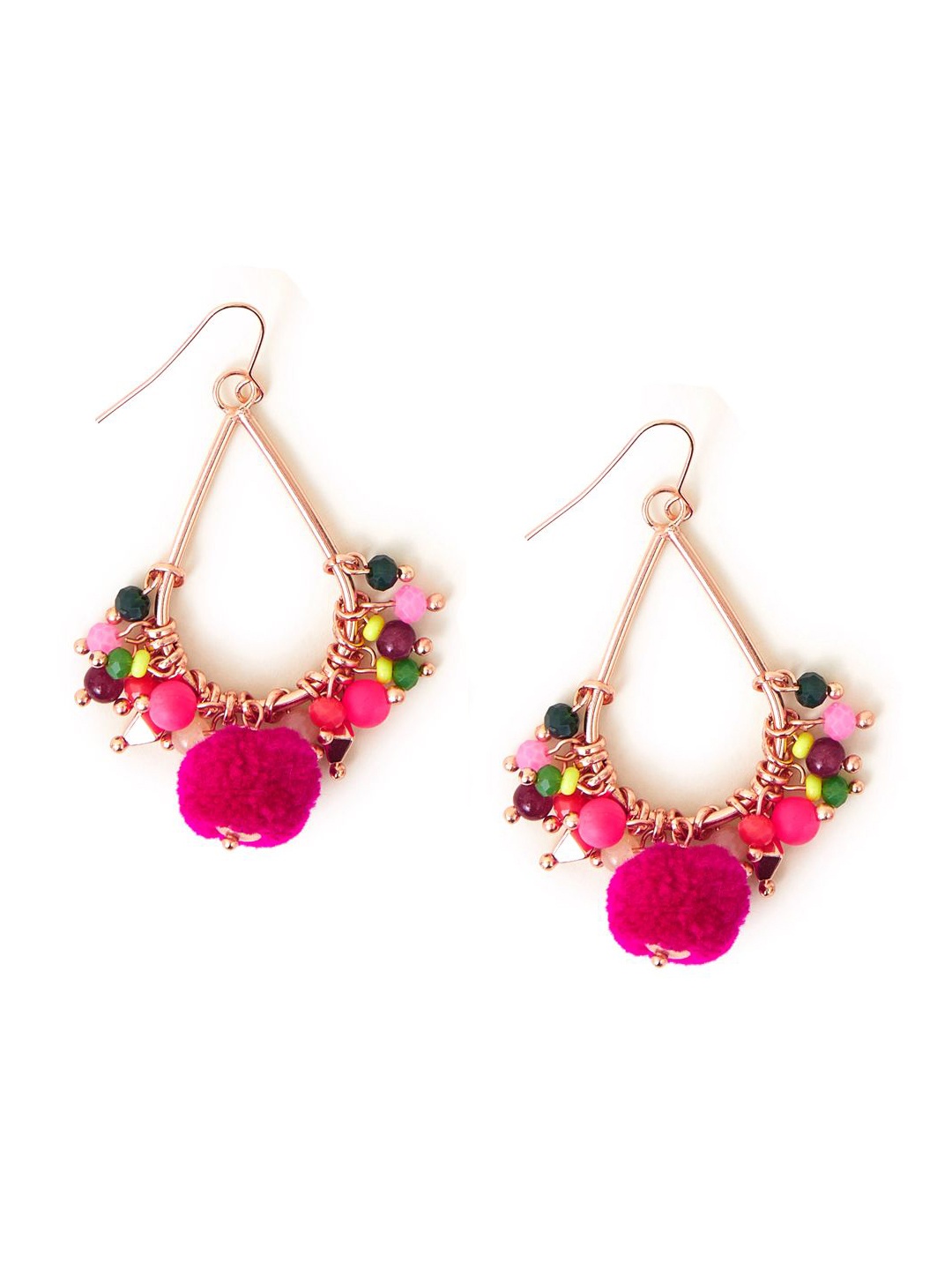 

Accessorize Beaded Teardrop Pom-Pom Drop Earrings, Gold