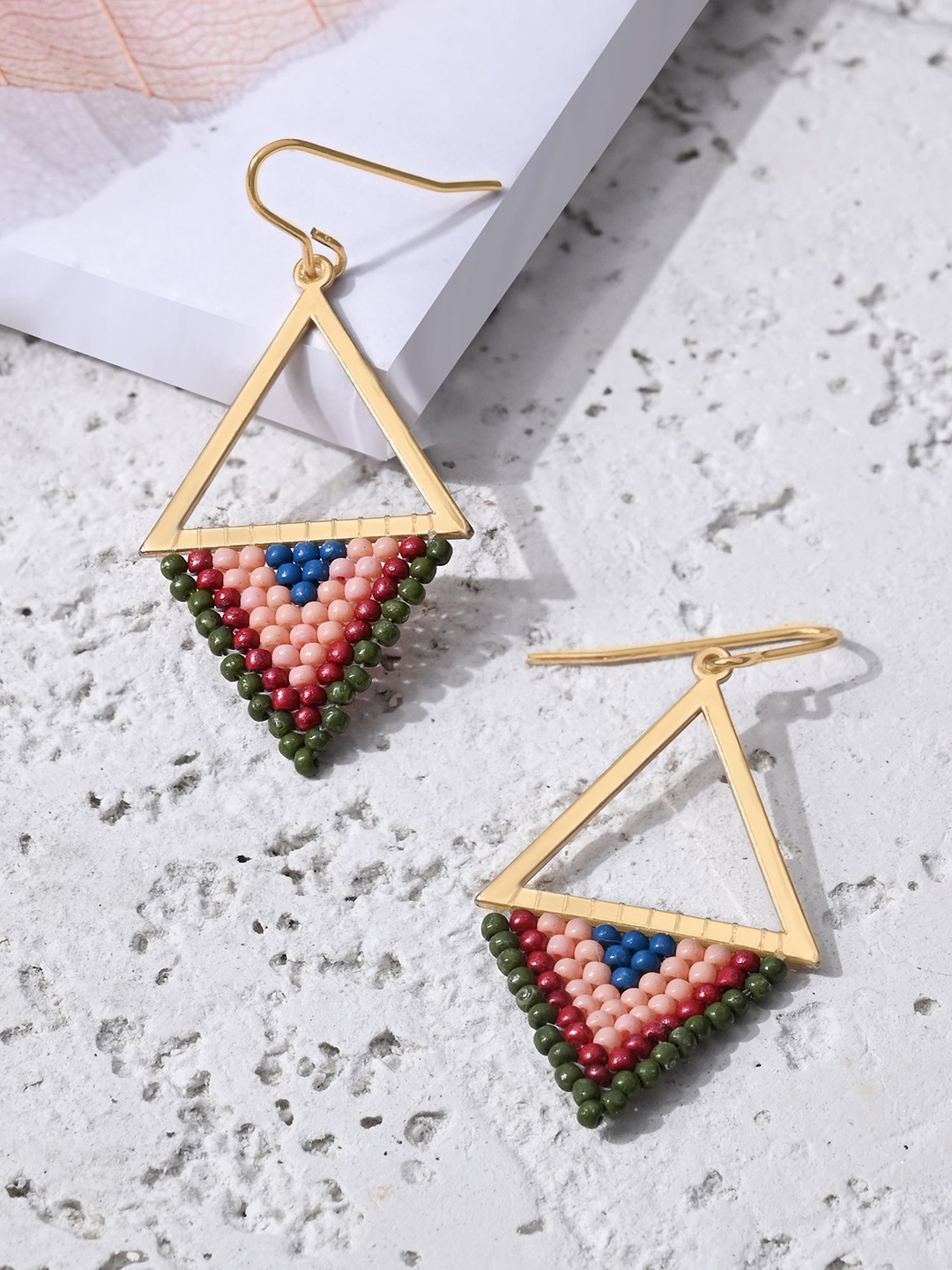 

Accessorize Beaded Triangular Drop Earrings, Gold