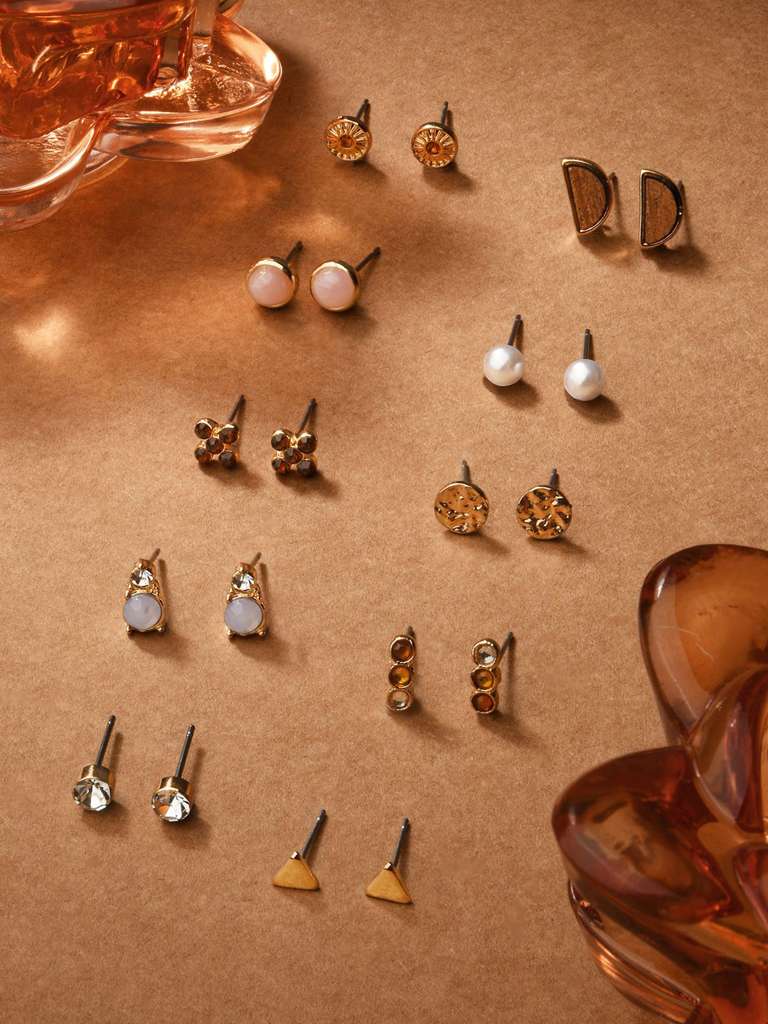 

Accessorize Set Of 10 Stone Studded & Beaded Contemporary Stud Earrings, Gold