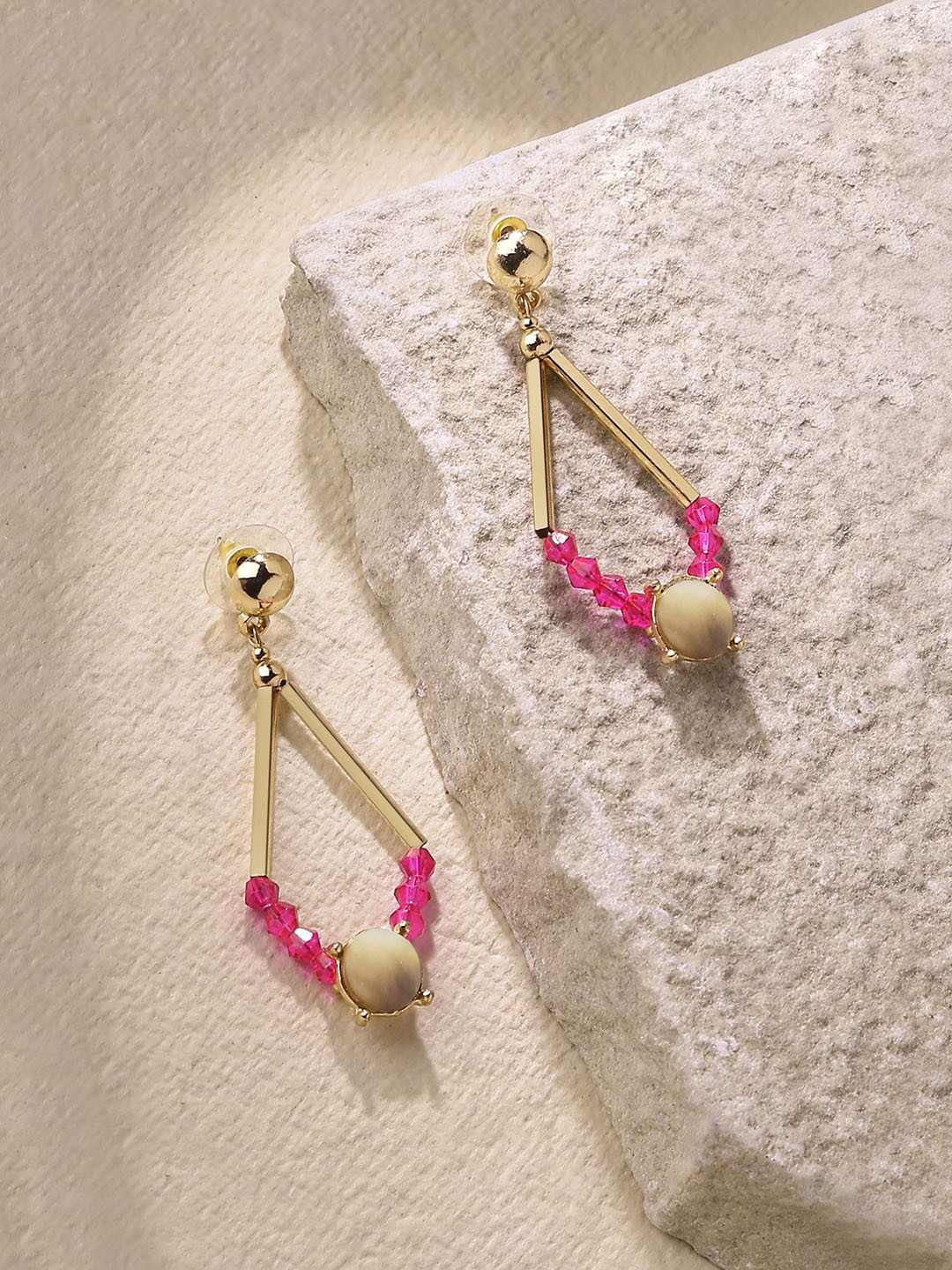 

Accessorize Mother of Pearl Studded & Beaded Teardrop Shaped Drop Earrings, Gold
