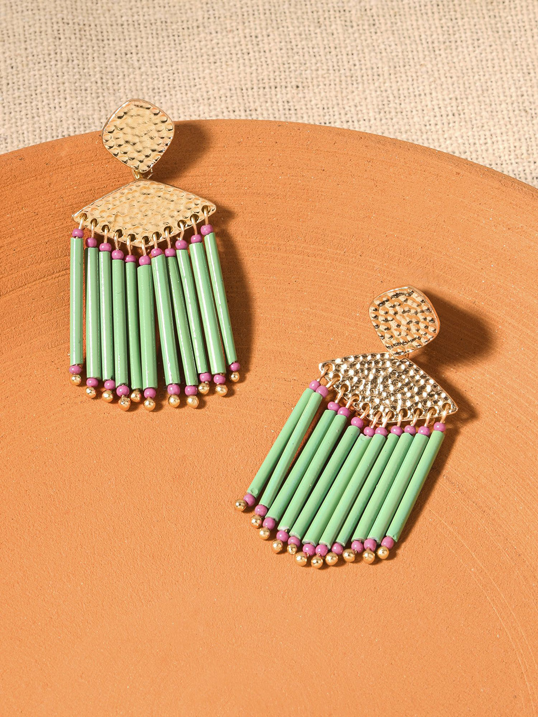 

Accessorize Beaded Circular Tasselled Drop Earrings, Gold