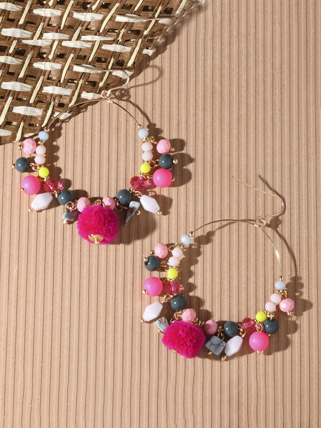 

Accessorize Beaded Circular Hoop Earrings With Tasselled, Pink