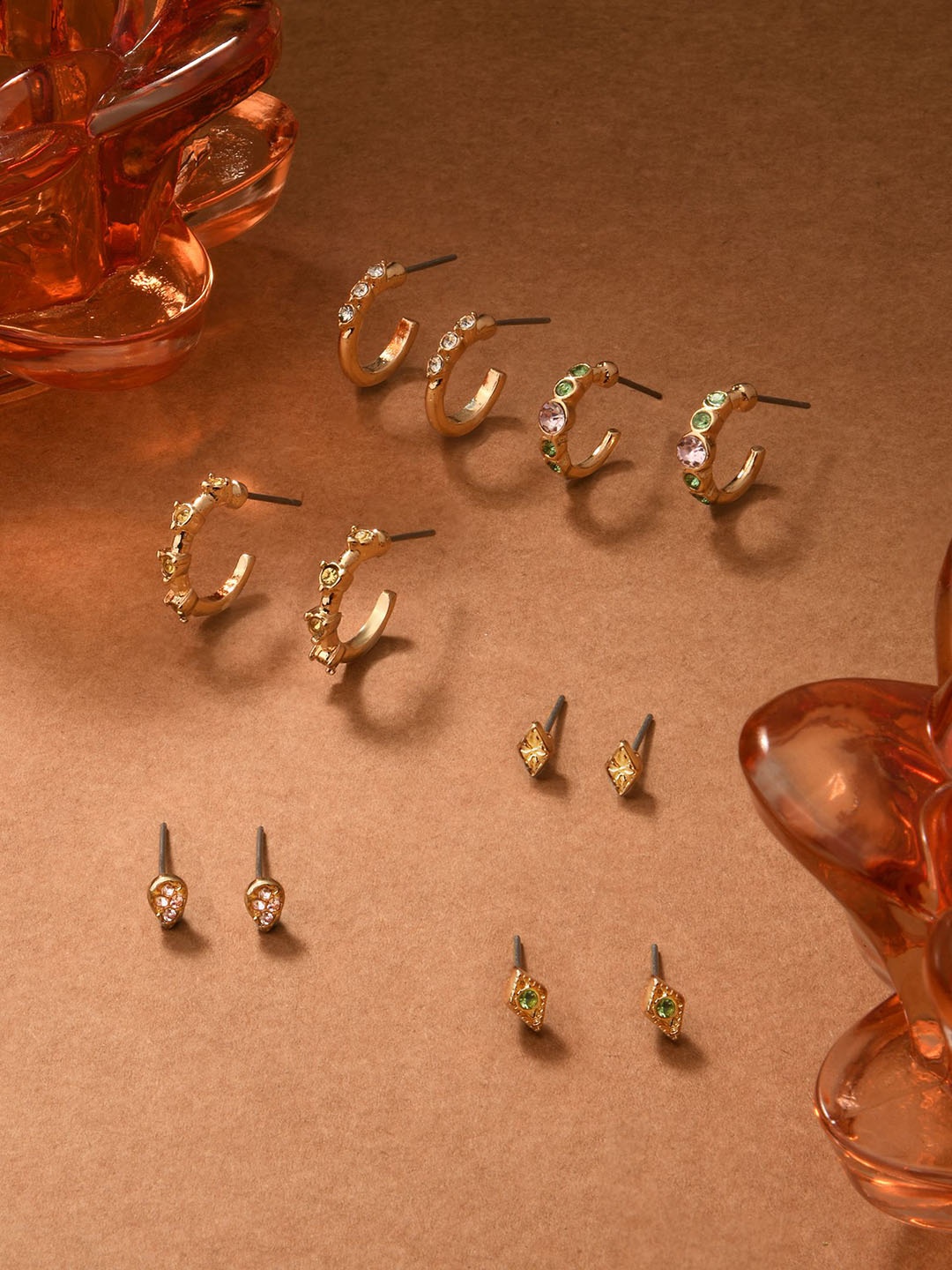 

Accessorize Set Of 6 Circular Crystals Hoop Earrings, Pink