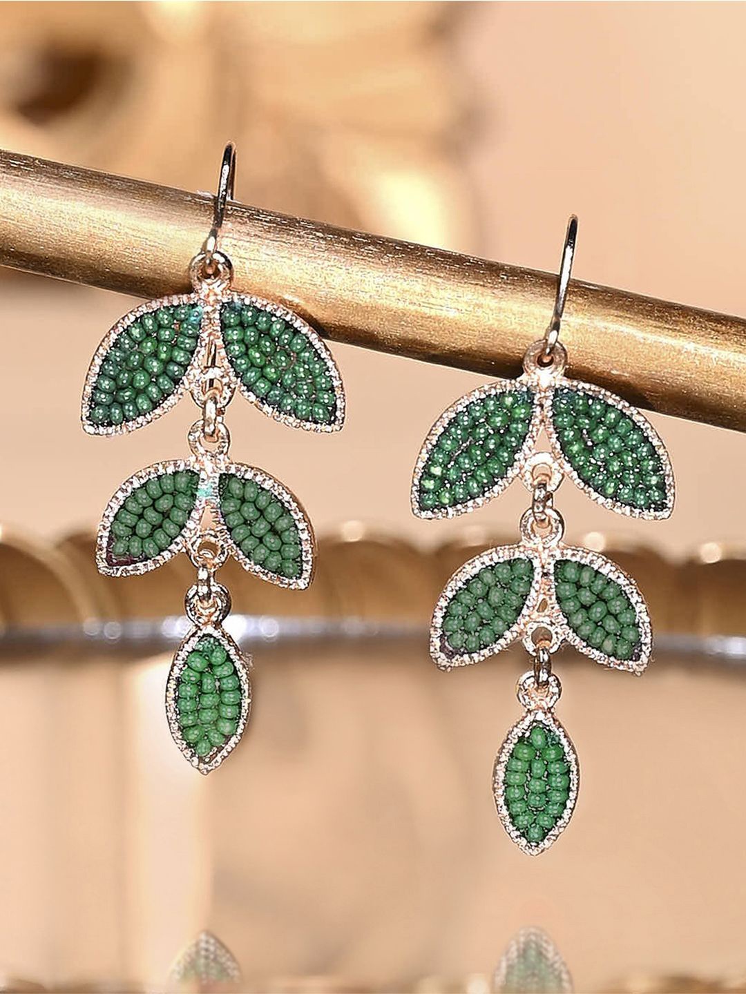 

Accessorize Leaf Shaped Beaded Drop Earrings, Green