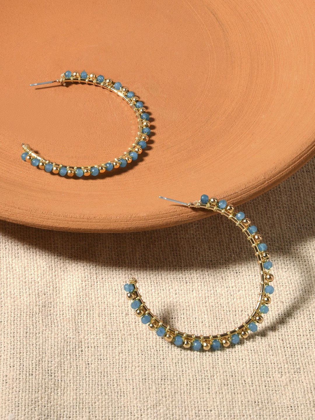 

Accessorize Circular Beaded Half Hoop Earrings, Turquoise blue