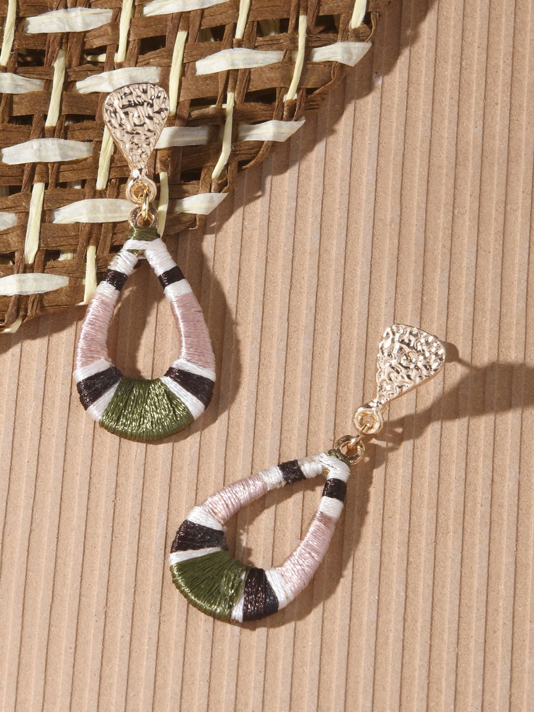 

Accessorize Striped Thread Wrap Circular Drop Earrings, Pink