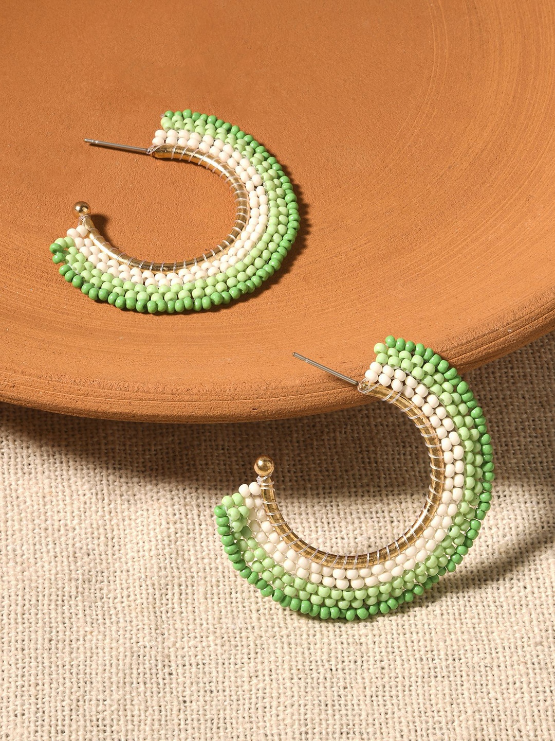 

Accessorize Beaded Circular Half Hoop Earrings, Green