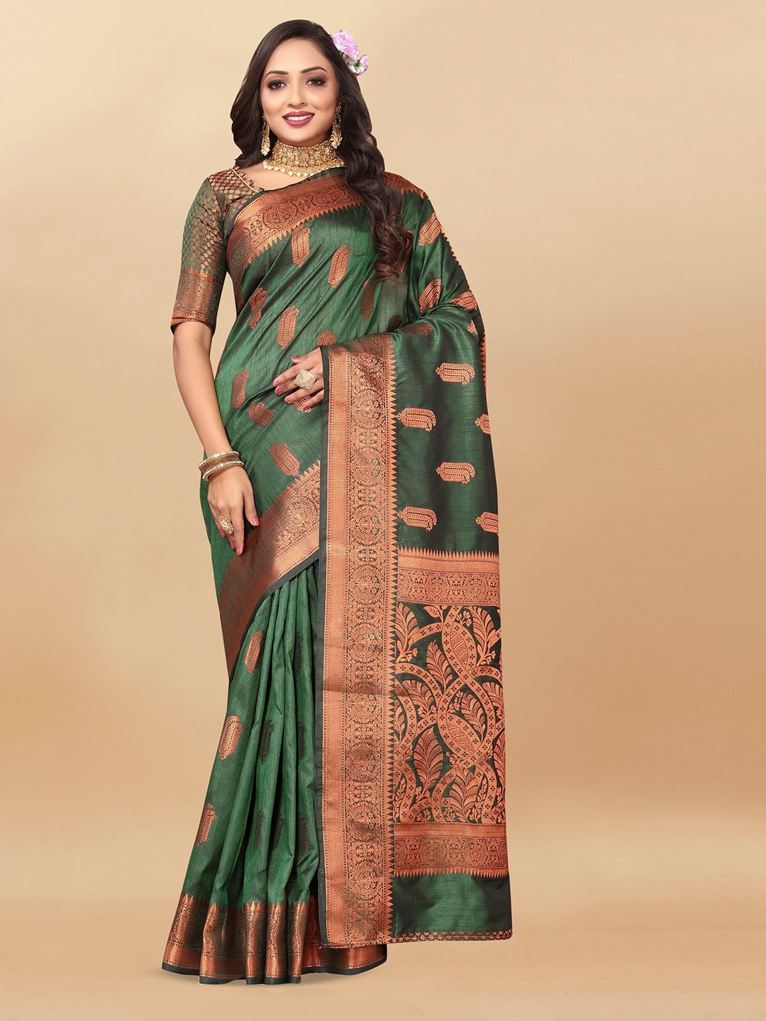 

Upalksh Woven Design Zari Banarasi Saree, Green