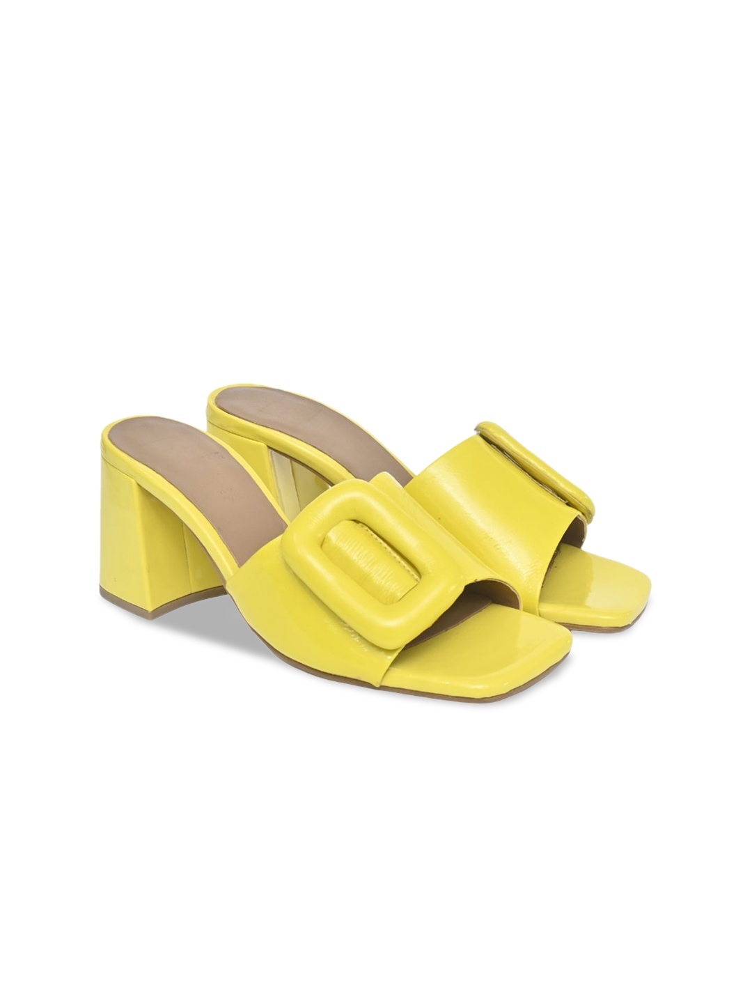 

Alleviater Open Toe Leather Block Heels, Yellow