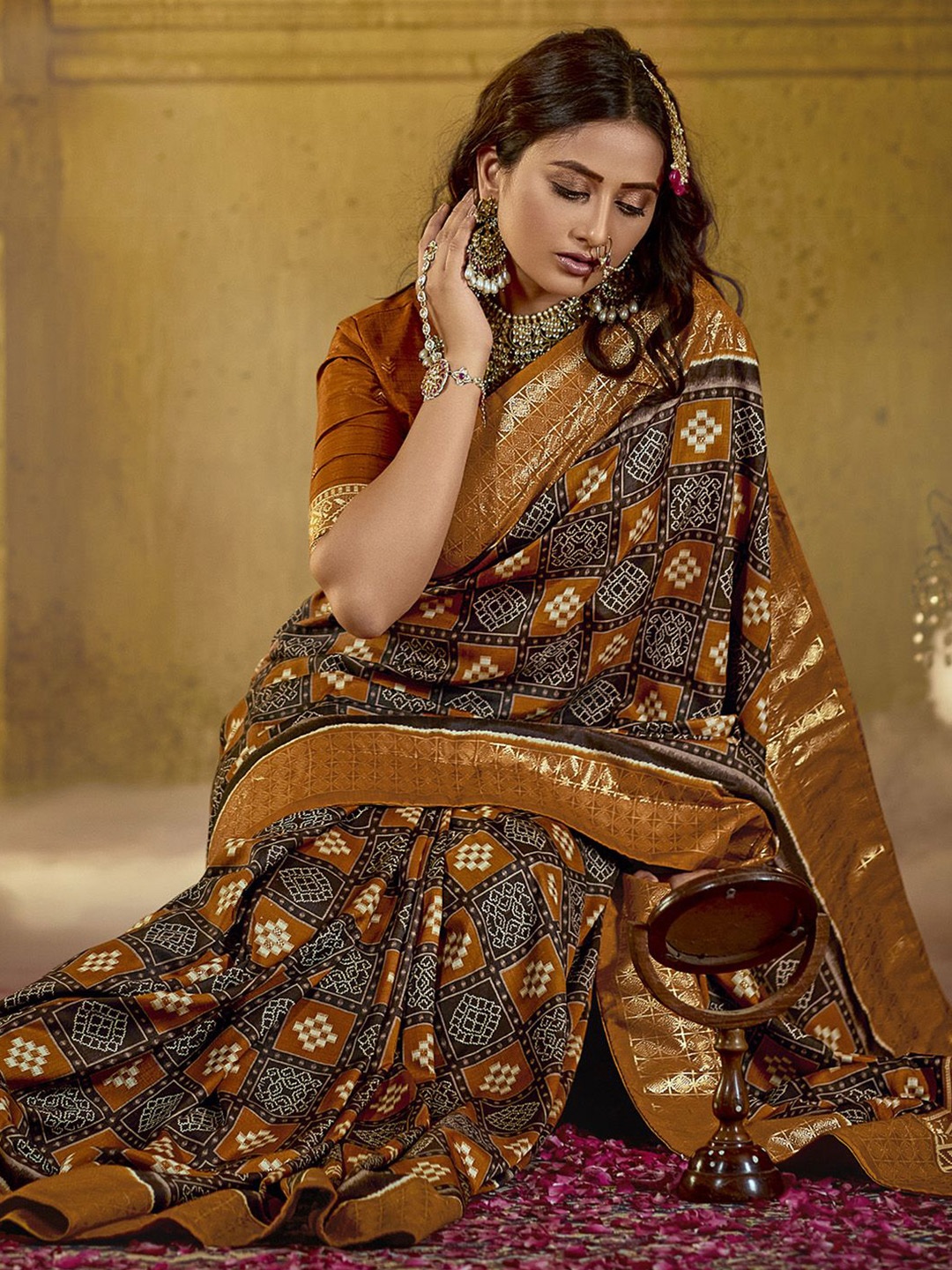 

Mitera Ethnic Motifs Zari Tussar Saree, Brown