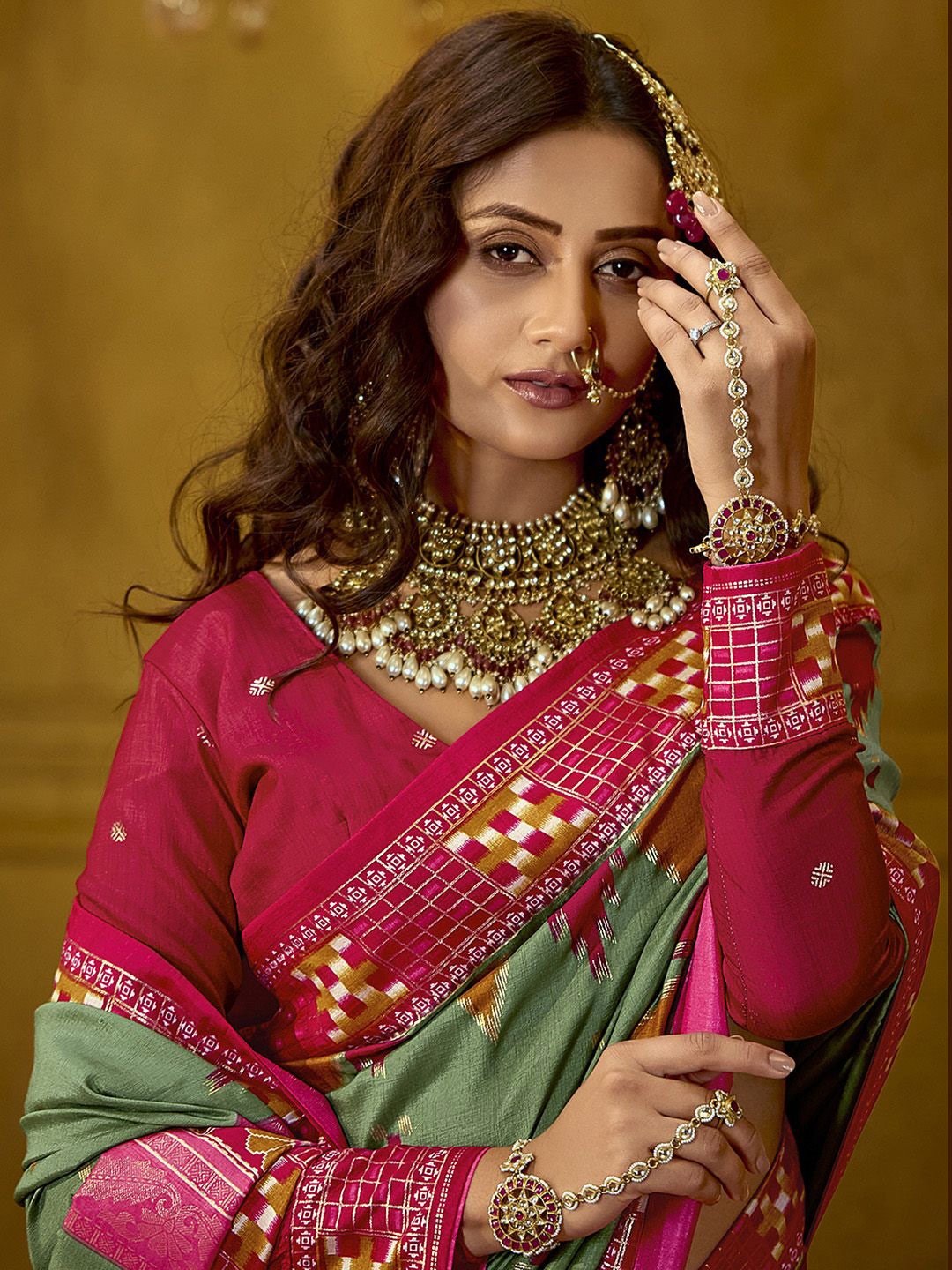 

Mitera Ethnic Motifs Tussar Saree, Sea green