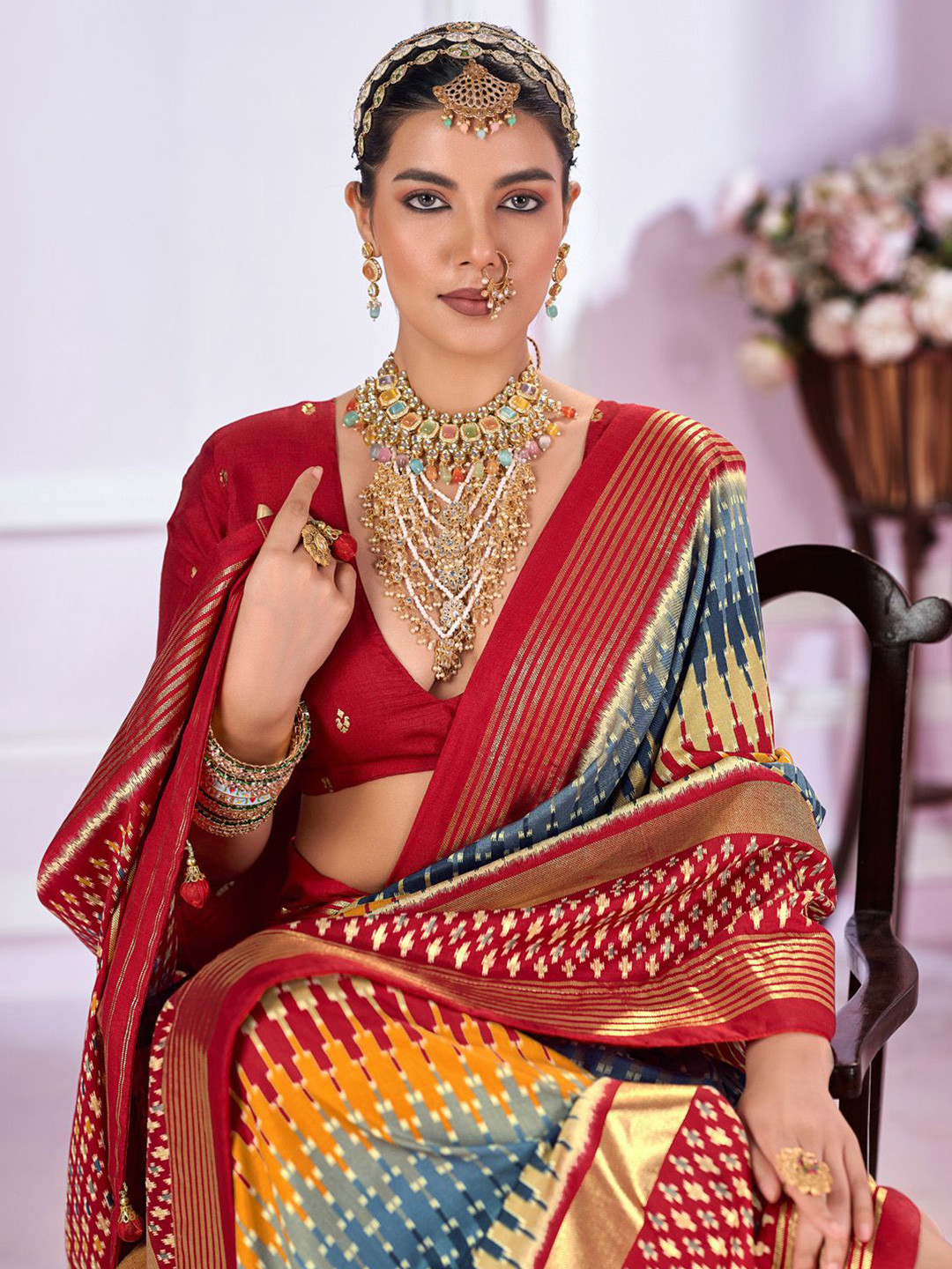 

Mitera Zari Printed Tussar Saree, Red