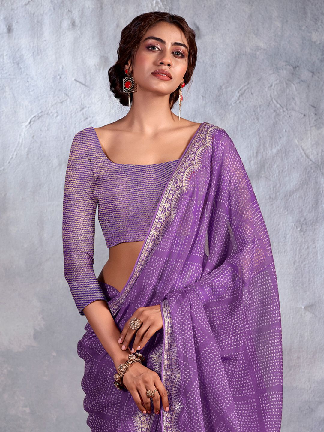 

Anouk Sequinned Bandhani Saree, Lavender