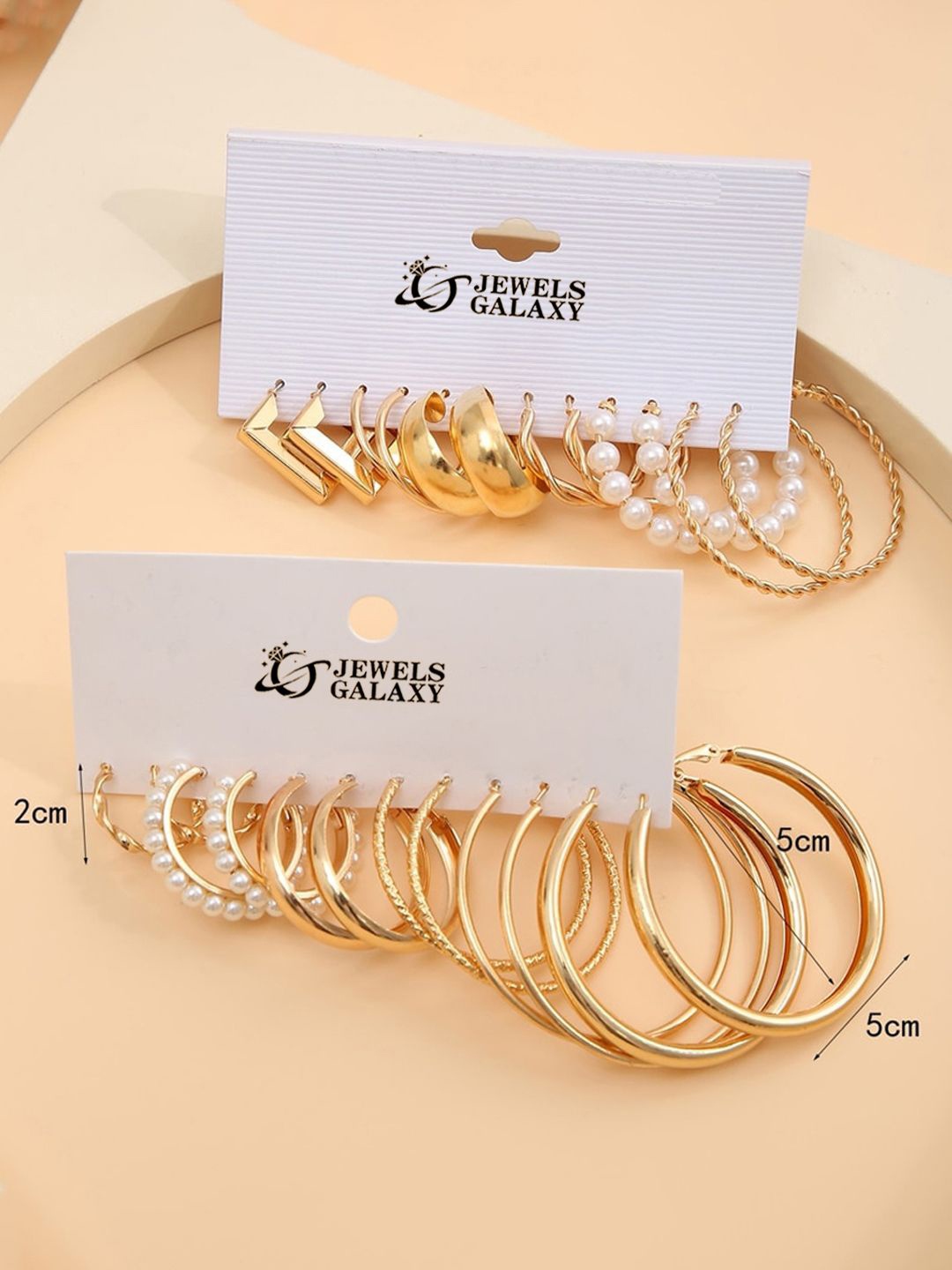 

Jewels Galaxy Set Of 12 Gold-Plated Beaded Circular Hoop Earrings