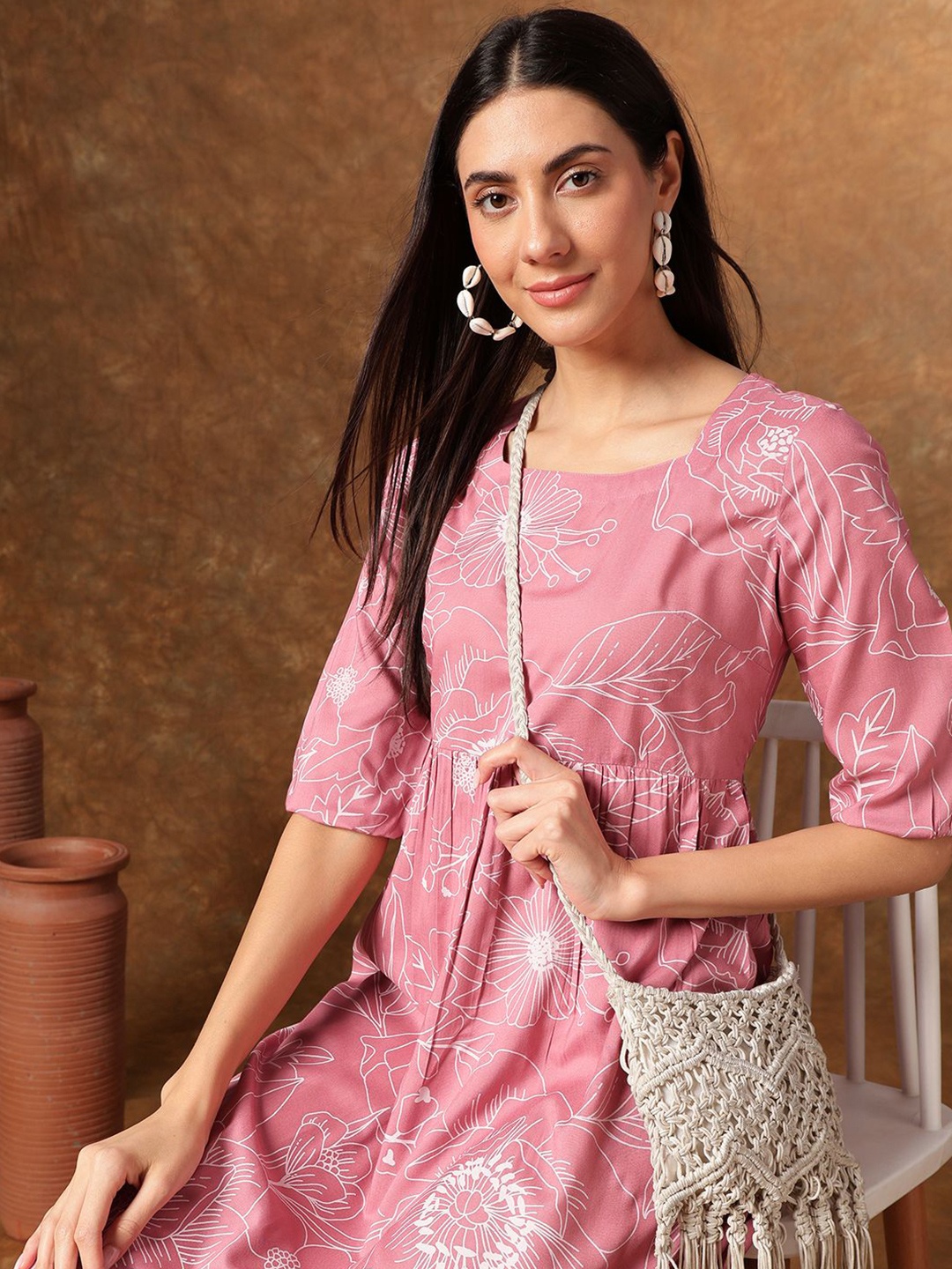 

Anouk Floral Print A-Line Midi Dress, Pink