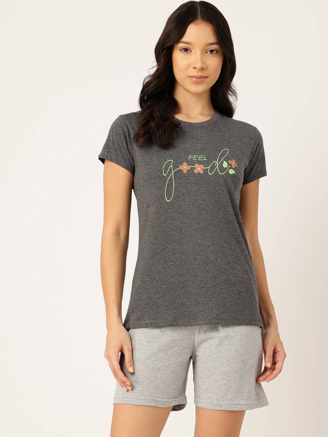

ETC Typography Printed Night Suit, Charcoal