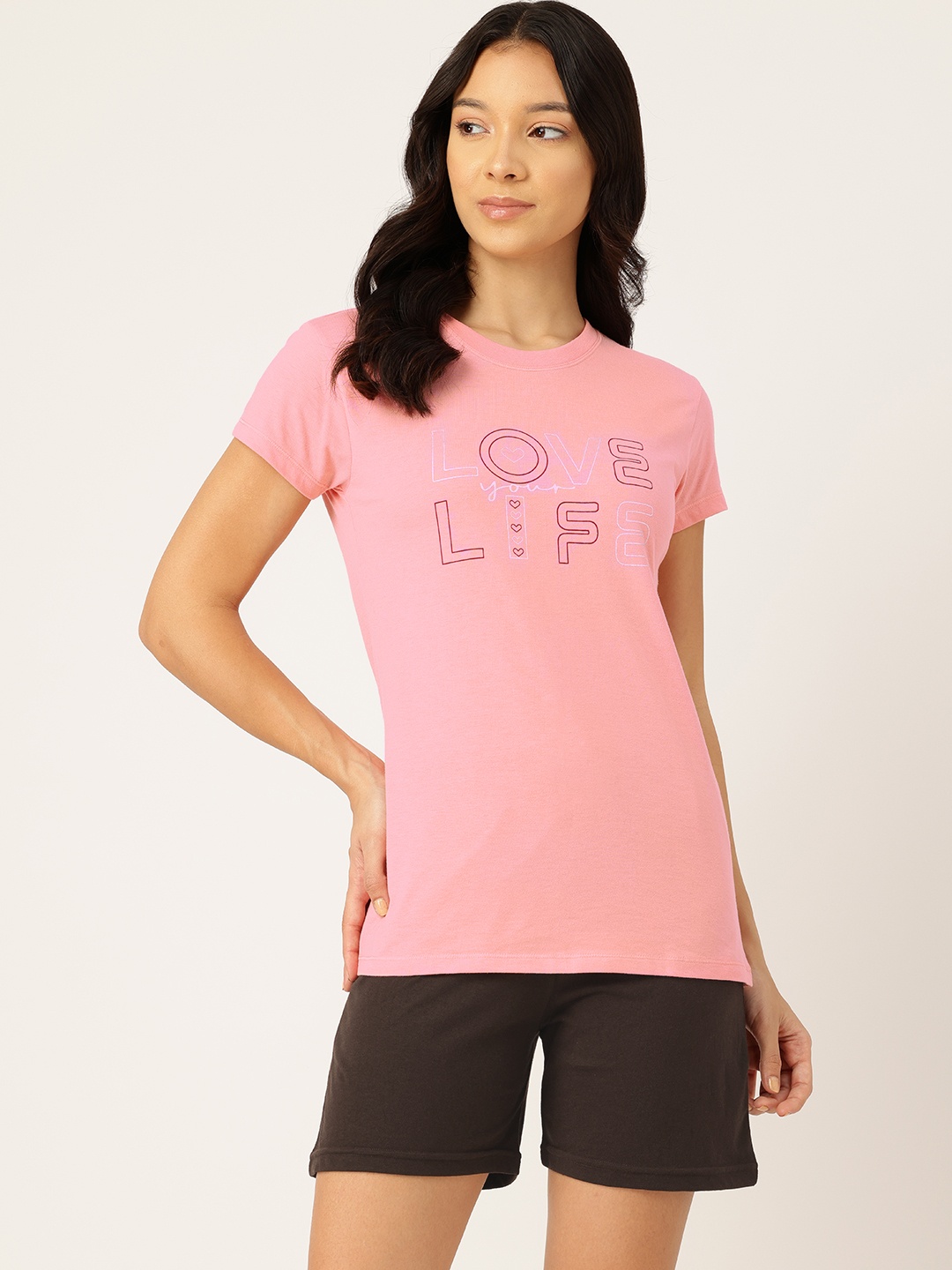 

ETC Typography Printed Night Suit, Peach