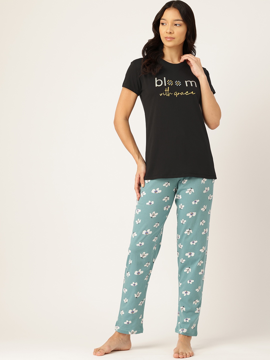 

ETC Typography Printed Night Suit, Black