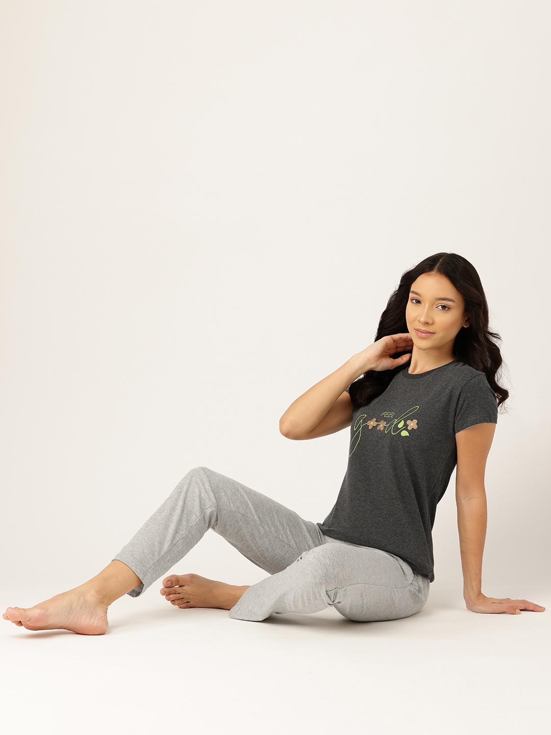 

ETC Typography Print Night Suit, Charcoal