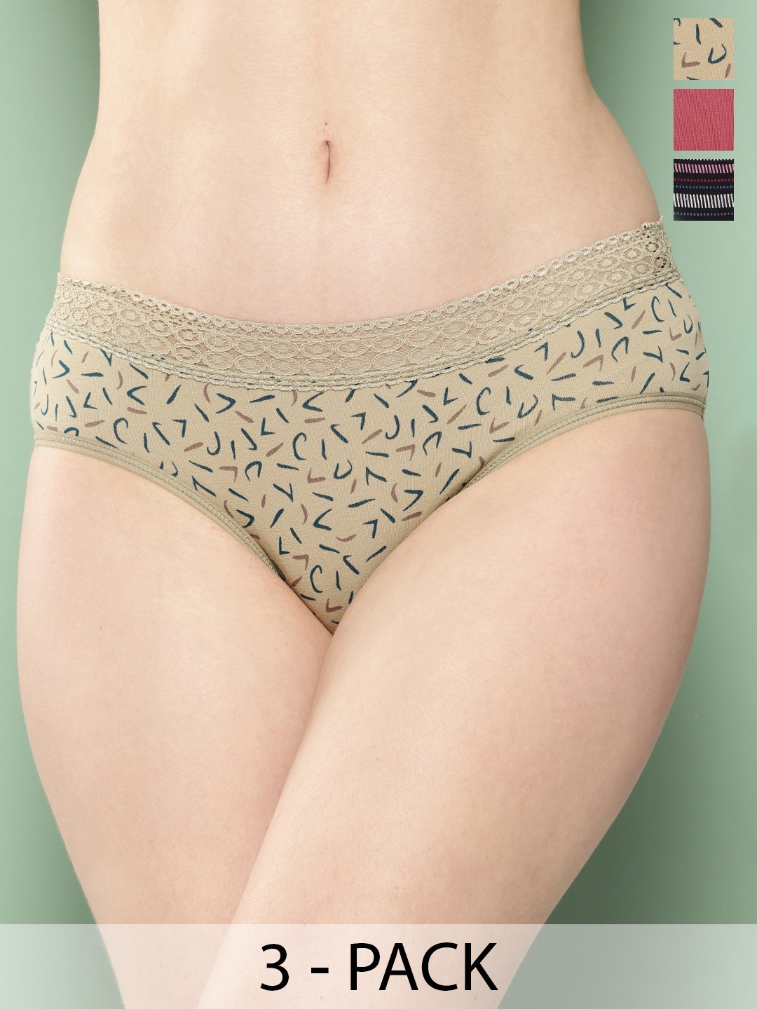 

Leading Lady Pack of 3 Mid-Rise Laced Hipster Briefs, Navy blue