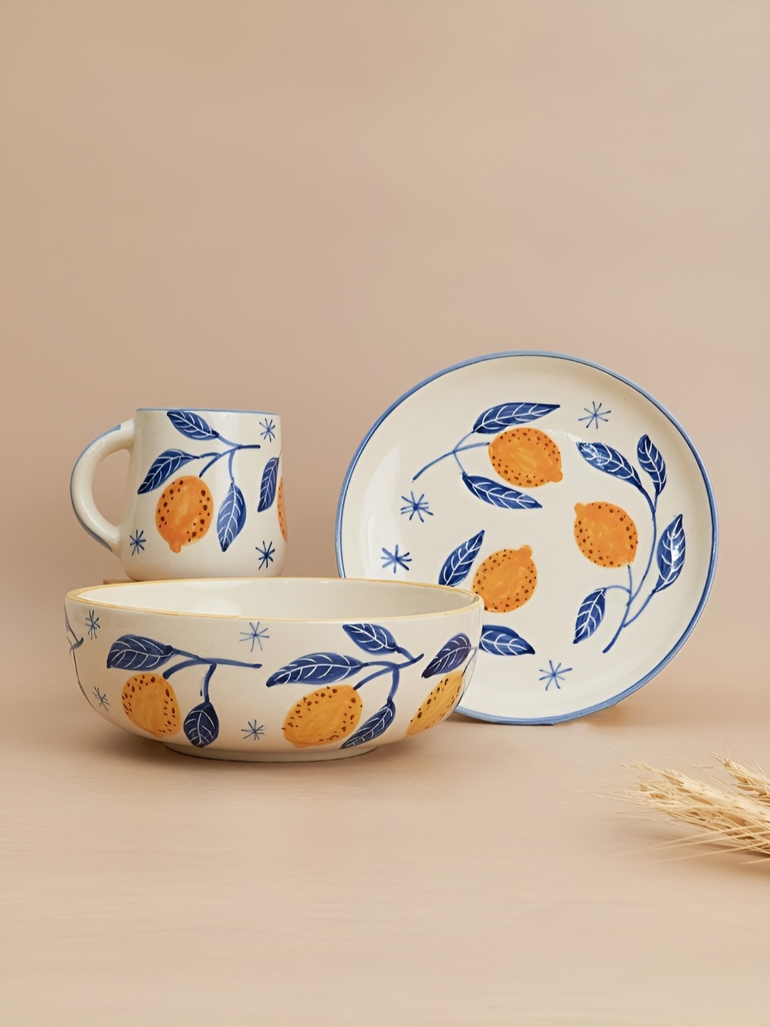 

NURTURE INDIA White & Blue 3 Pieces Italian Lemon Summer Printed Set