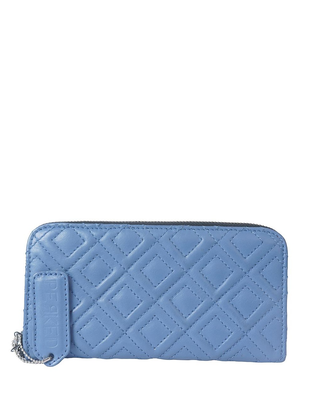 

PERKED Women Geometric Textured Genuine Leather Zip Around Wallet, Blue