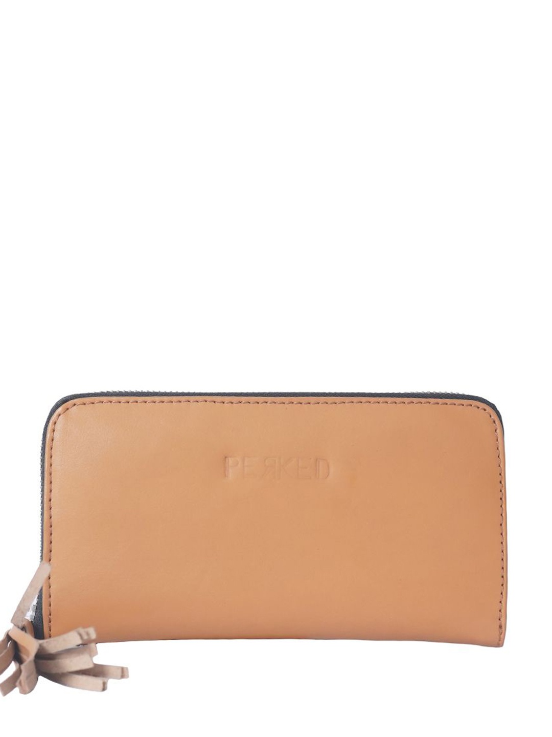 

PERKED Women Genuine Leather Zip Around Wallet, Camel brown