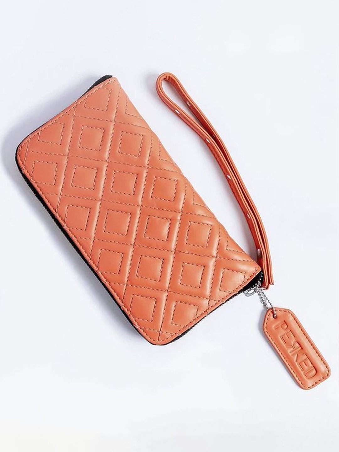 

PERKED Women Geometric Textured Genuine Leather Zip Around Wallet, Coral