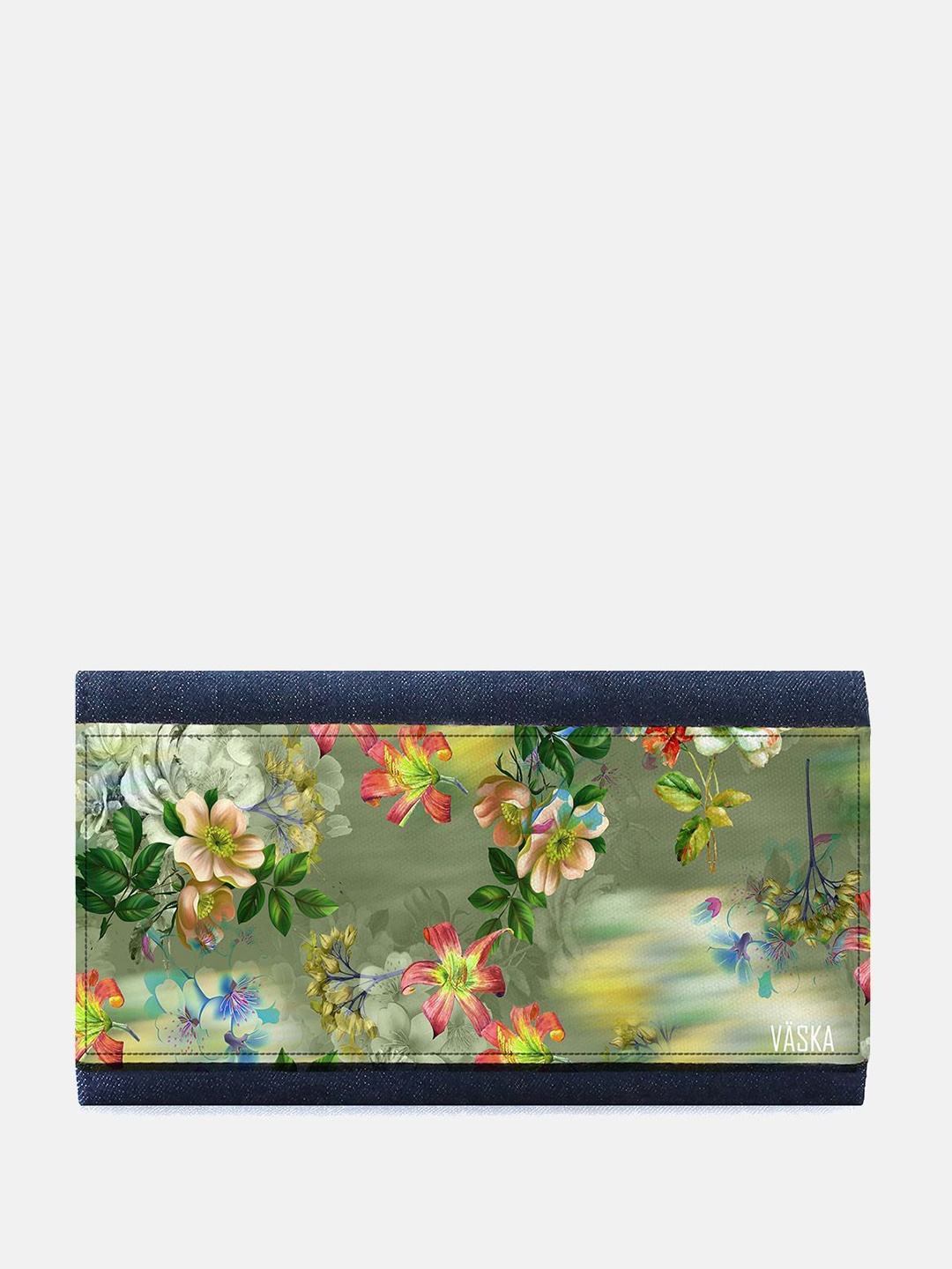 

VASKA Women Floral Printed Denim Envelope Wallet, Green