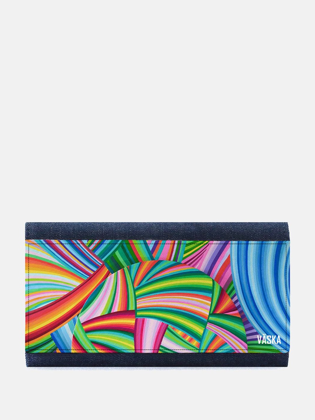 

VASKA Women Abstract Printed Denim Envelope Wallet, Navy blue