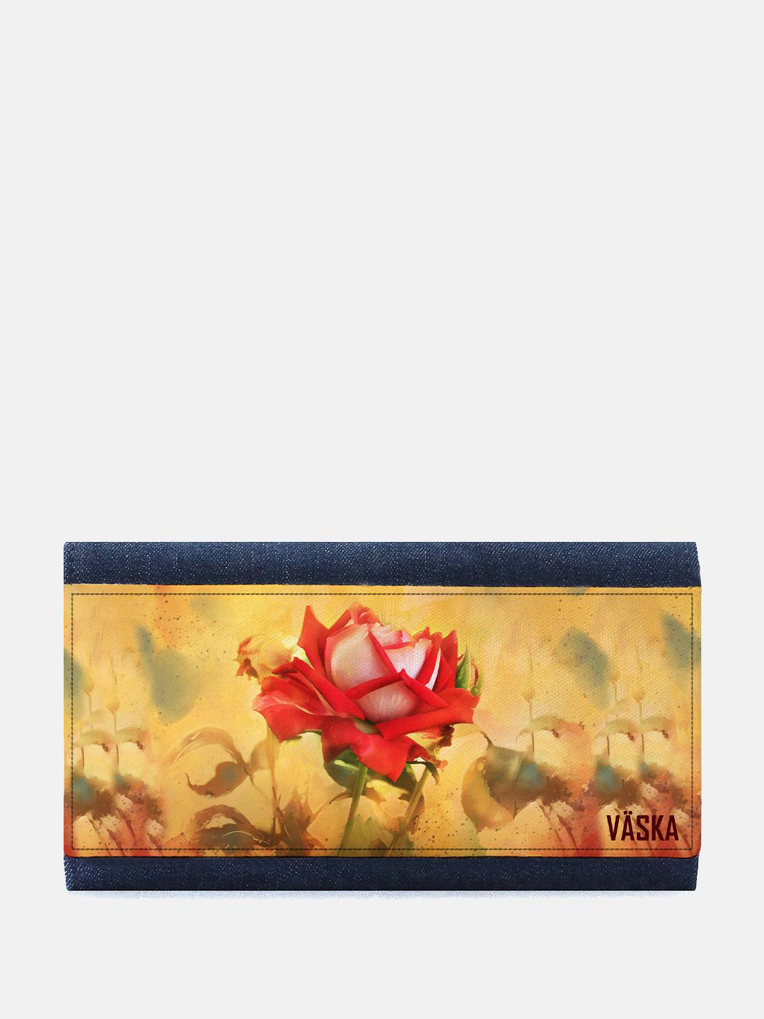 

VASKA Women Floral Printed Denim Envelope Wallet, Beige