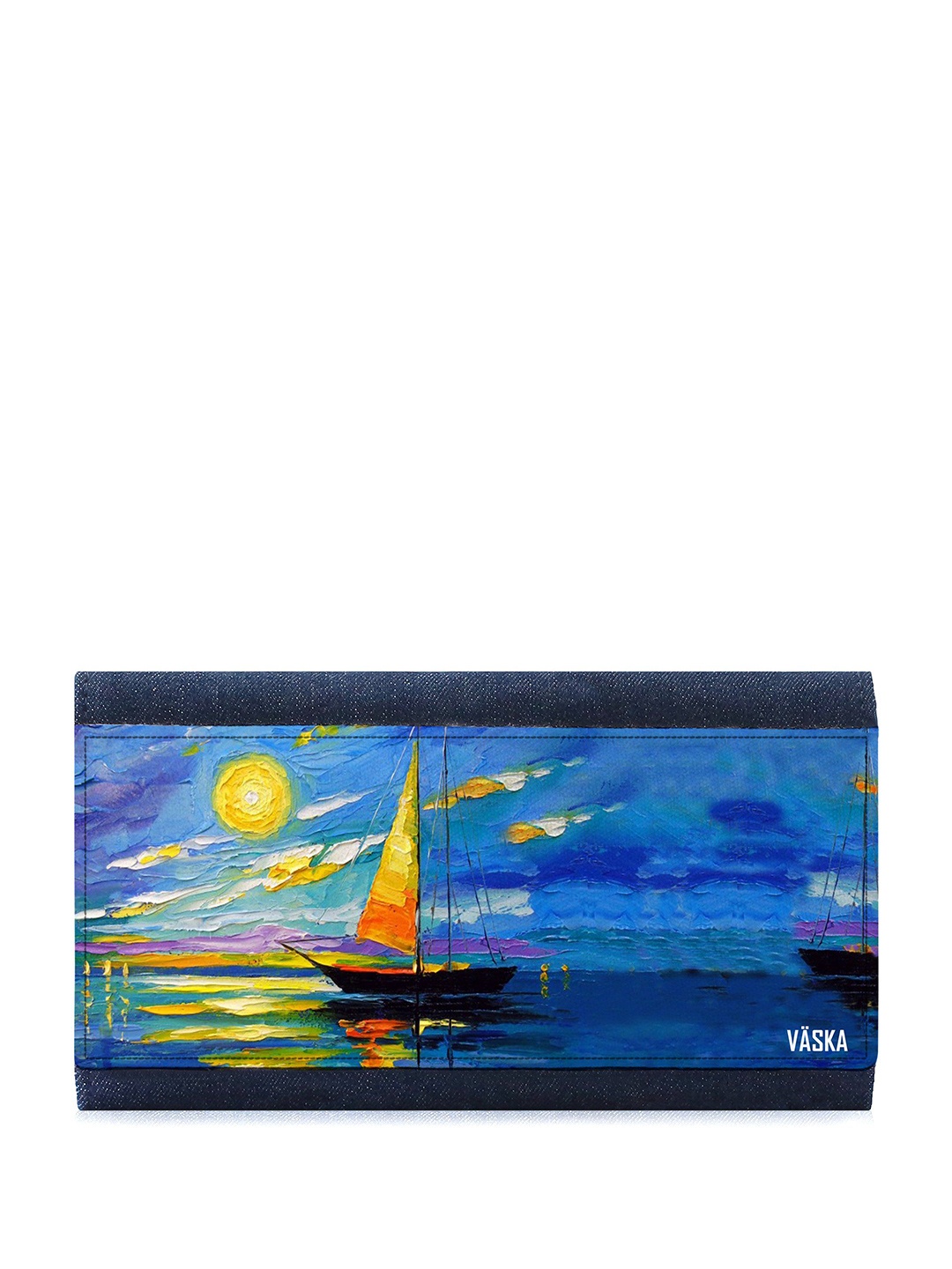 

VASKA Women Graphic Printed Denim Envelope Wallet, Blue