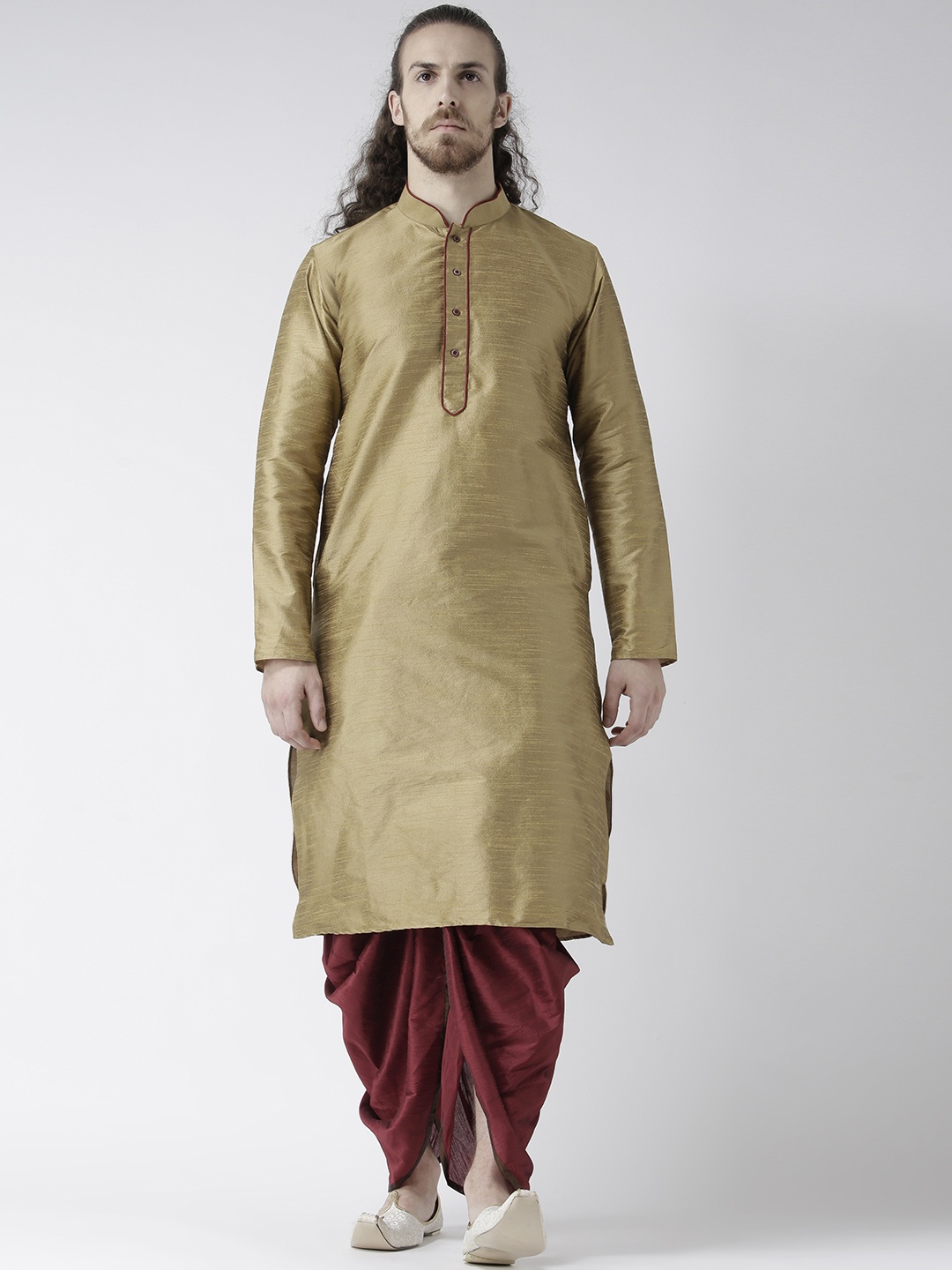 

DEYANN Men Brown & Maroon Solid Kurta with Dhoti Pants