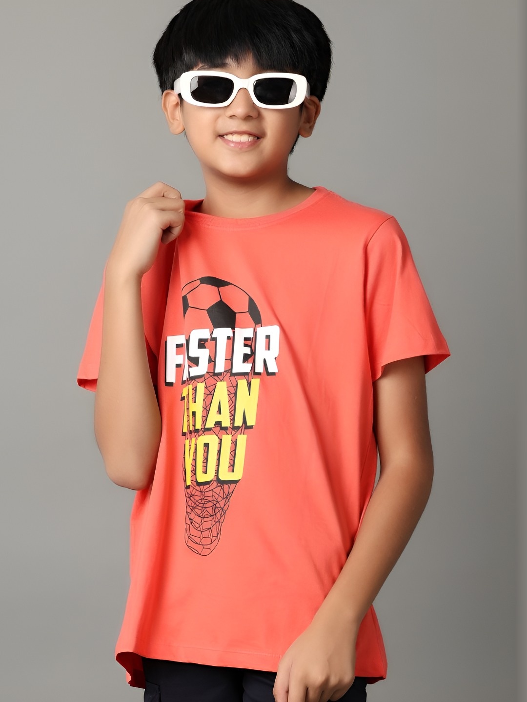 

V-Mart Boys Typography Printed Round Neck Cotton T-shirt, Coral