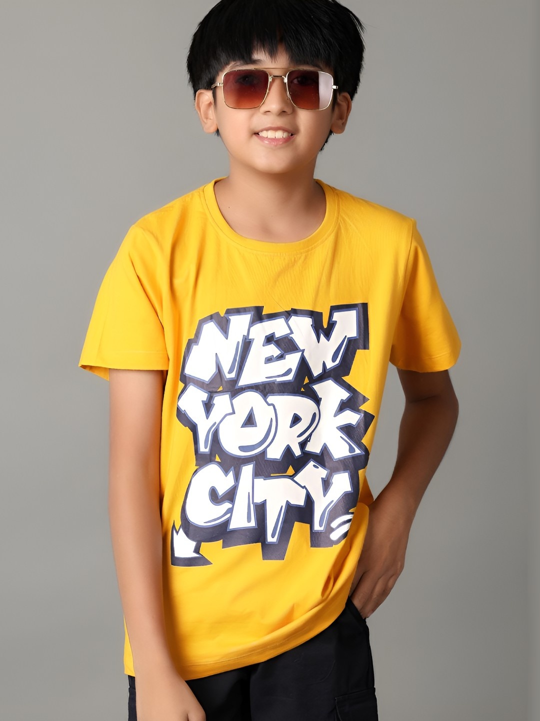 

V-Mart Boys Typography Printed Round Neck Cotton T-shirt, Yellow
