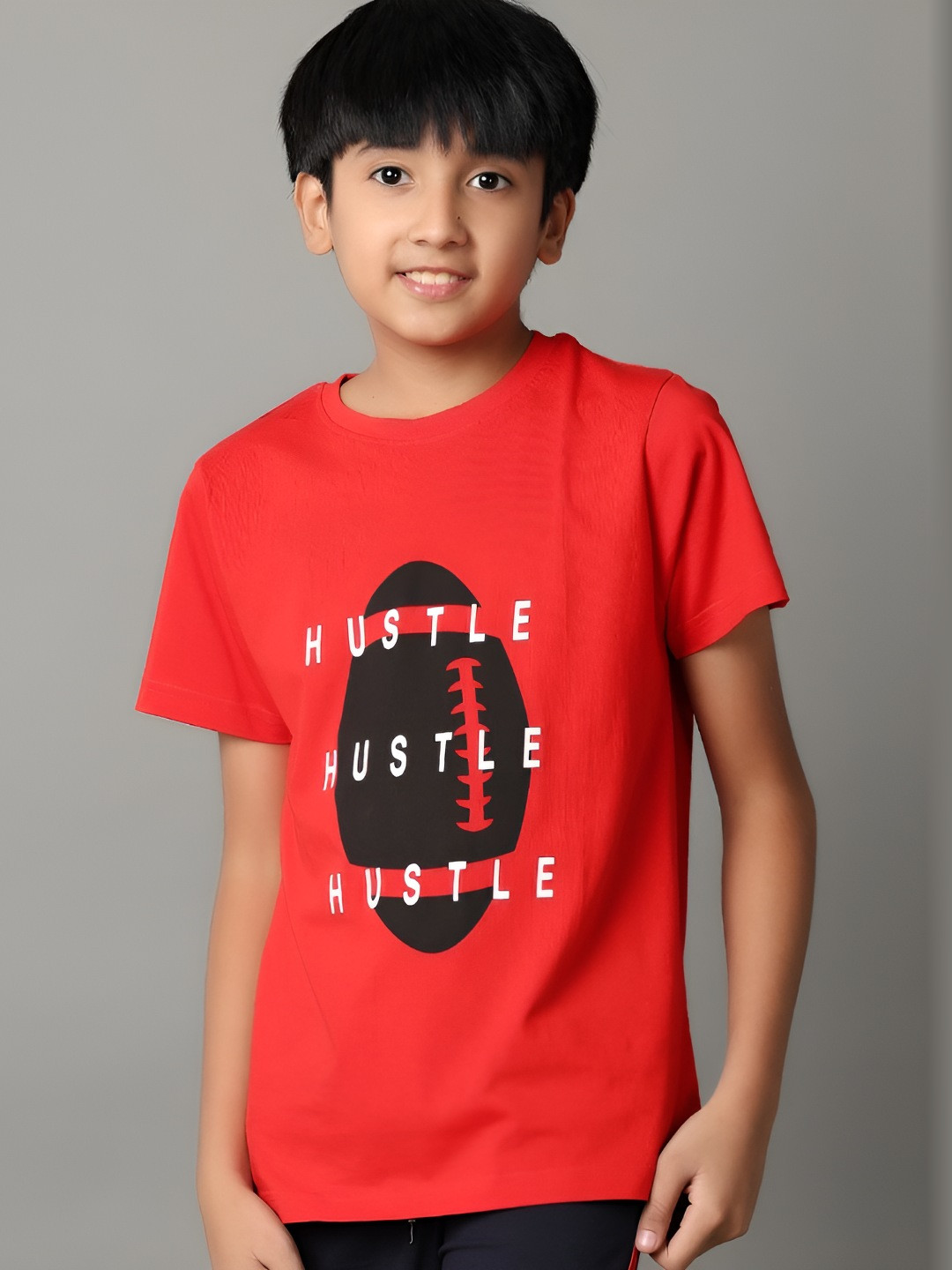 

V-Mart Boys Typography Printed Round Neck Cotton T-shirt, Red