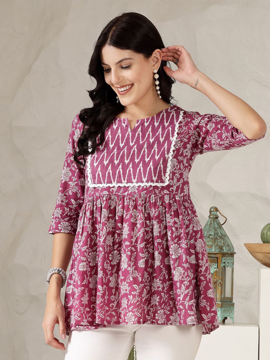

Stylum Floral Print Cotton Top, Purple