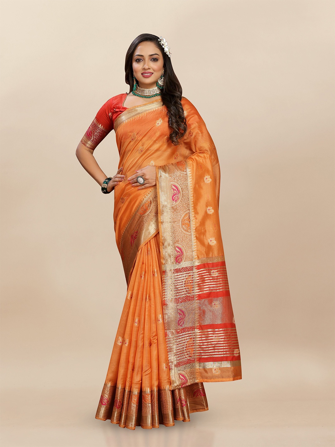 

Upalksh Woven Design Zari Silk Blend Banarasi Saree, Orange
