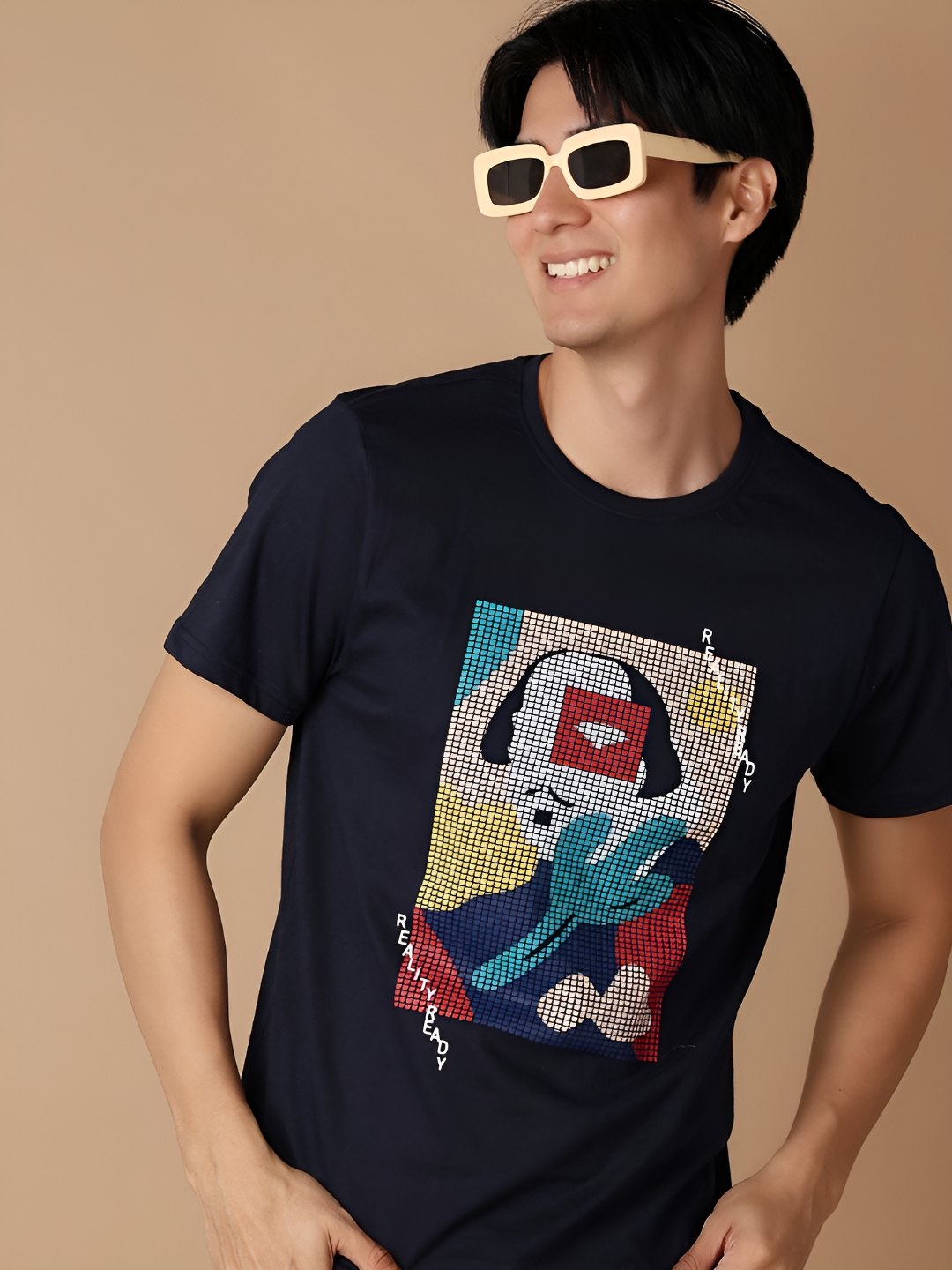

V-Mart Men Graphic Printed Round Neck Cotton T-shirt, Navy blue