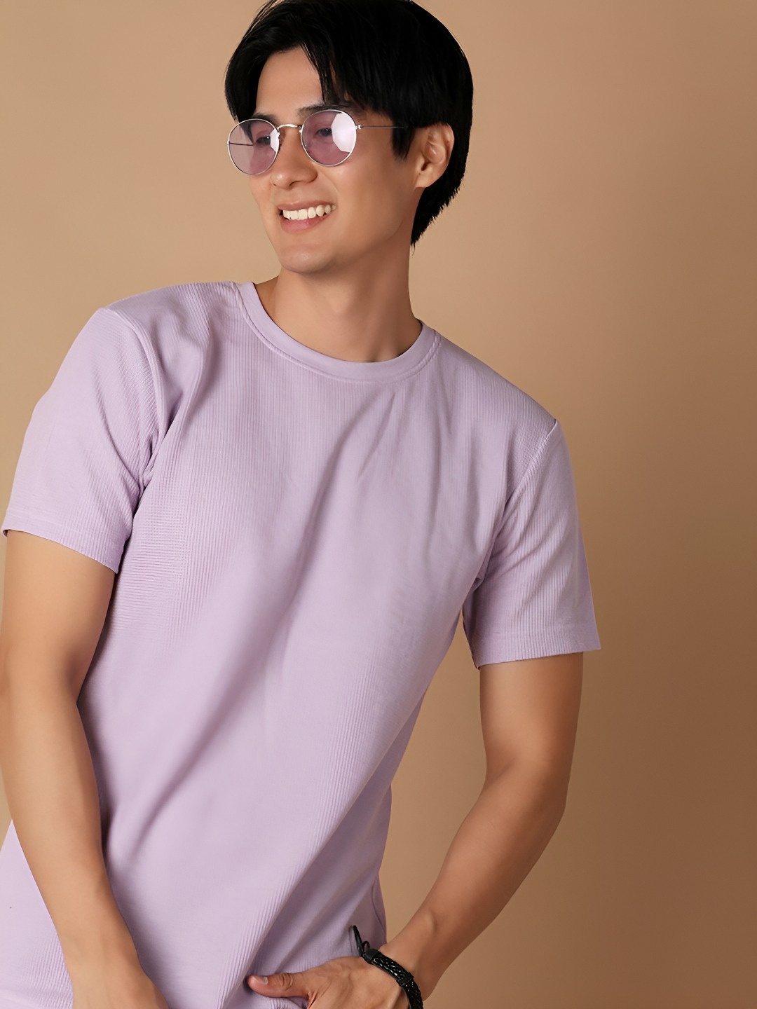

V-Mart Men Solid Round Neck Cotton Slim Fit T-shirt, Mauve